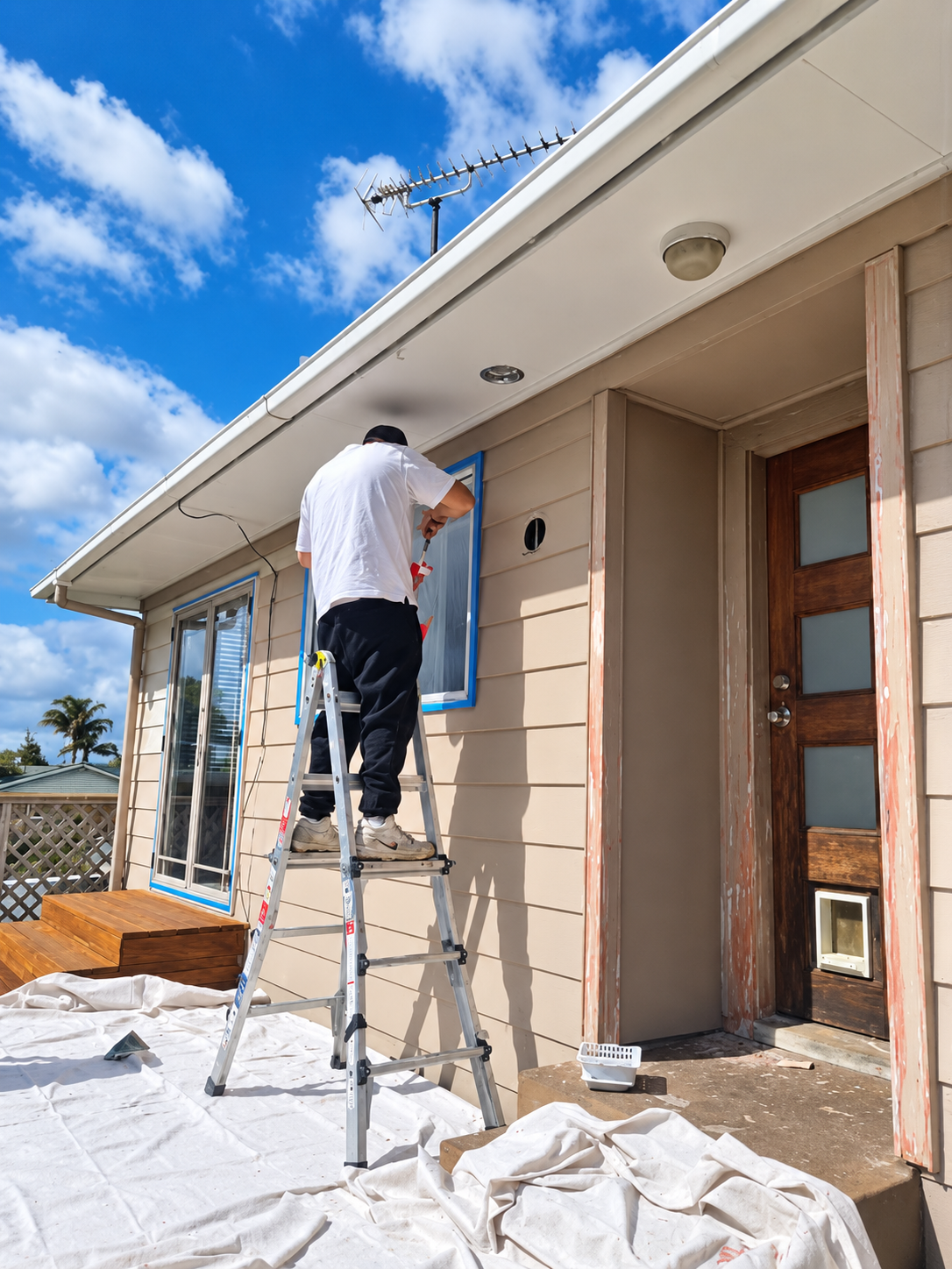 Exterior preparation work around a residential window
