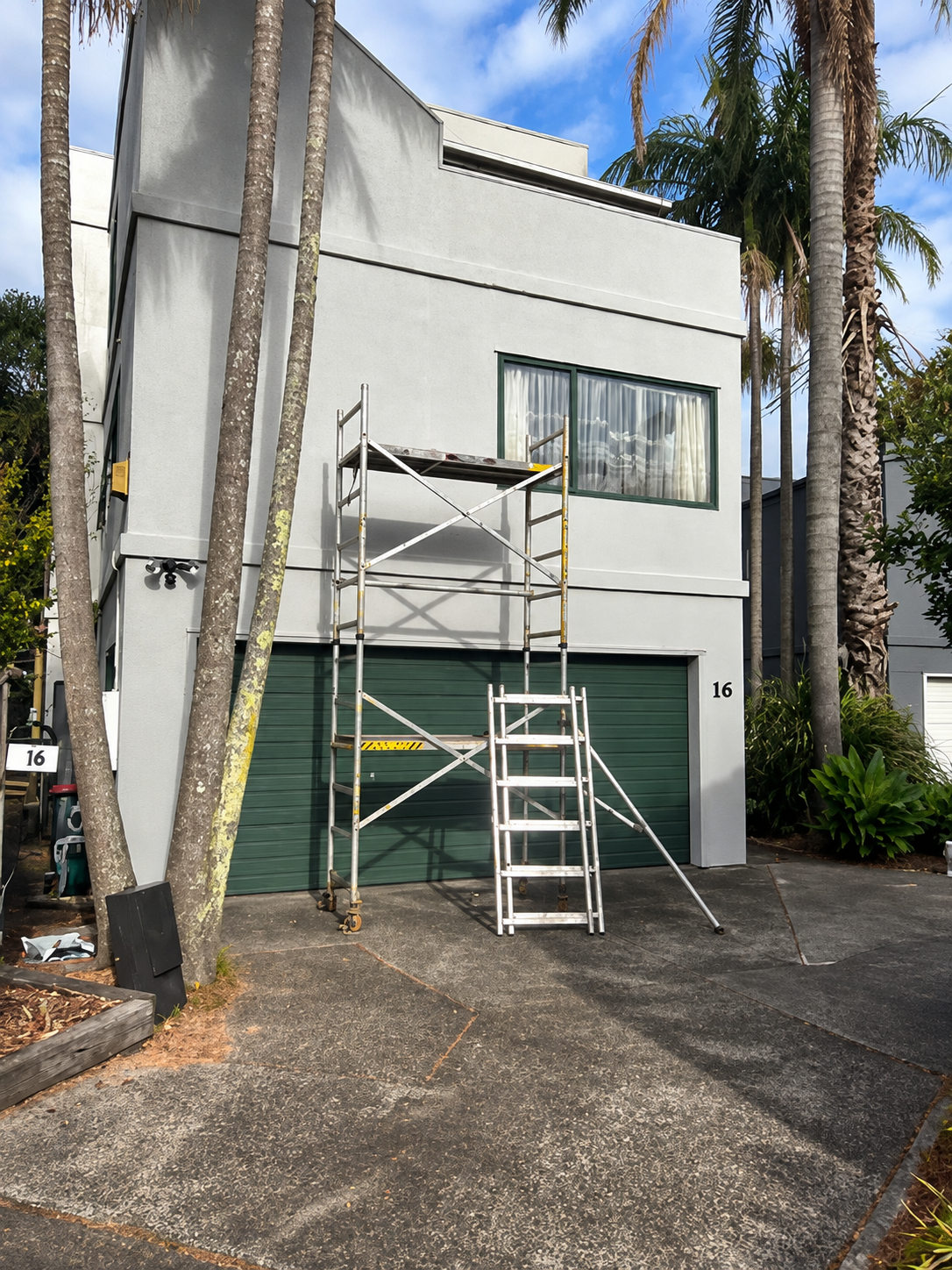Scaffolding positioned outside a residential building