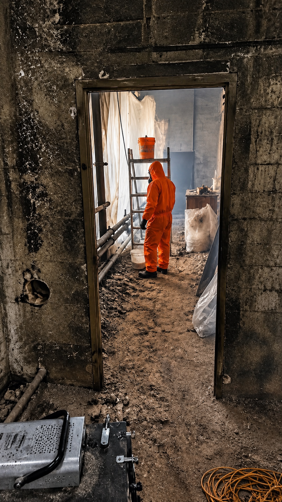Specialist in protective coveralls inside a controlled work area
